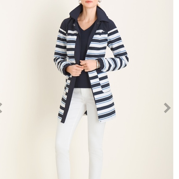 CHICO’S blue striped rain jacket - Picture 1 of 9